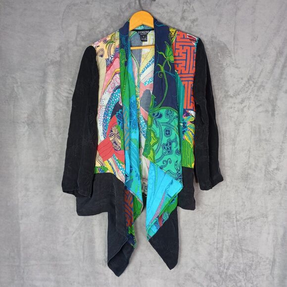Citron Santa Monica Women's Open Front Cardigan Art Inspired Black Floral M - Picture 12 of 13
